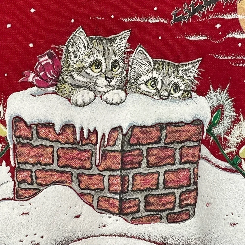 Vintage Day Breeze Sweatshirt Womens XL Red Kittens Christmas Pullover - Picture 9 of 11